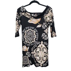 Michael Michael Kors Mini Dress Medium Black Tan Floral Off Shoulder BOHO Casual